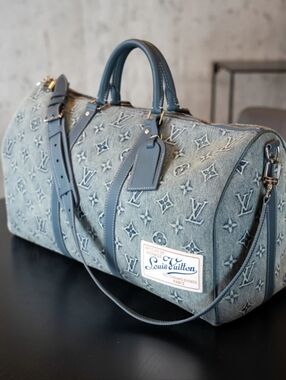Design All Kept Traveler Blue Monogram Stonewashed Denim Duffel Bag